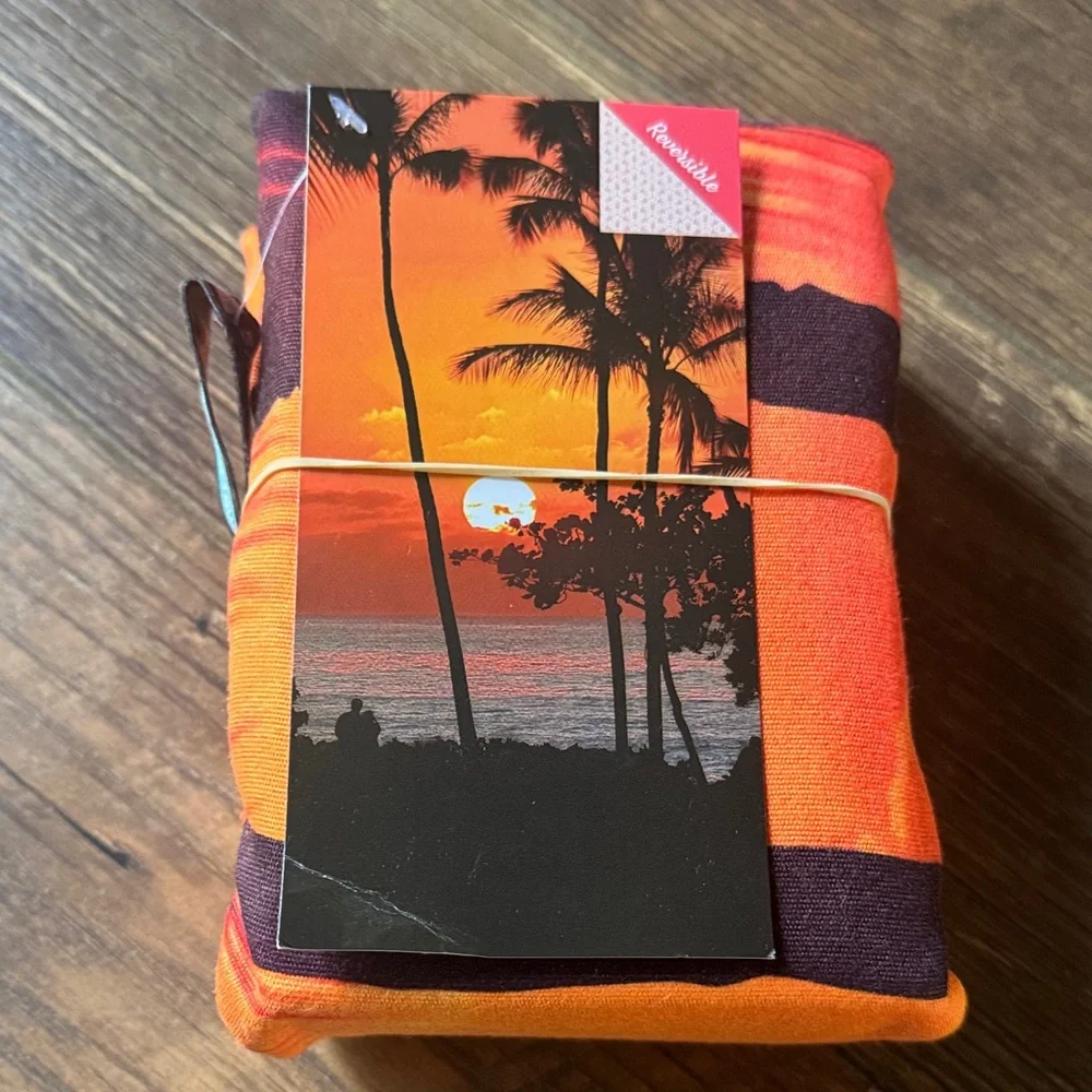Sunset Beach Microfiber Towel with Palm Tree Design, Reversible, Size 35” x 70”